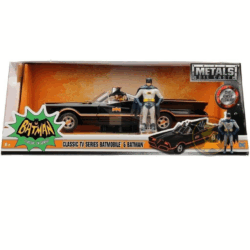 Batimóvil de la serie de televisión clásica con figura de Batman y Robin